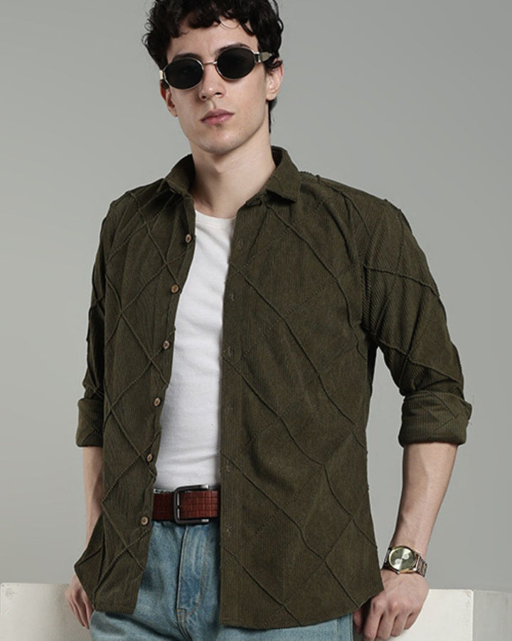 Olive Thread Checks - Full-Corduroy Shirt