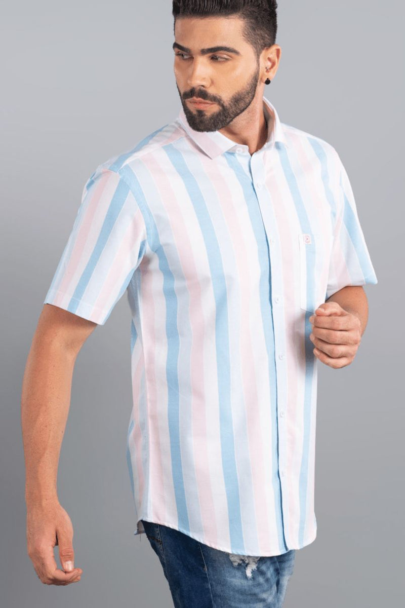 Blue and Pink Stripes - Half Sleeve - Stain Proof