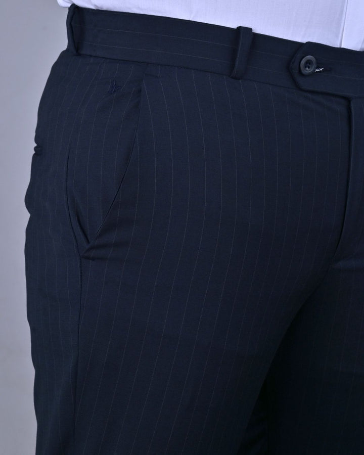 Navy Vertical Stripes - Wrinkle free Formal Pant