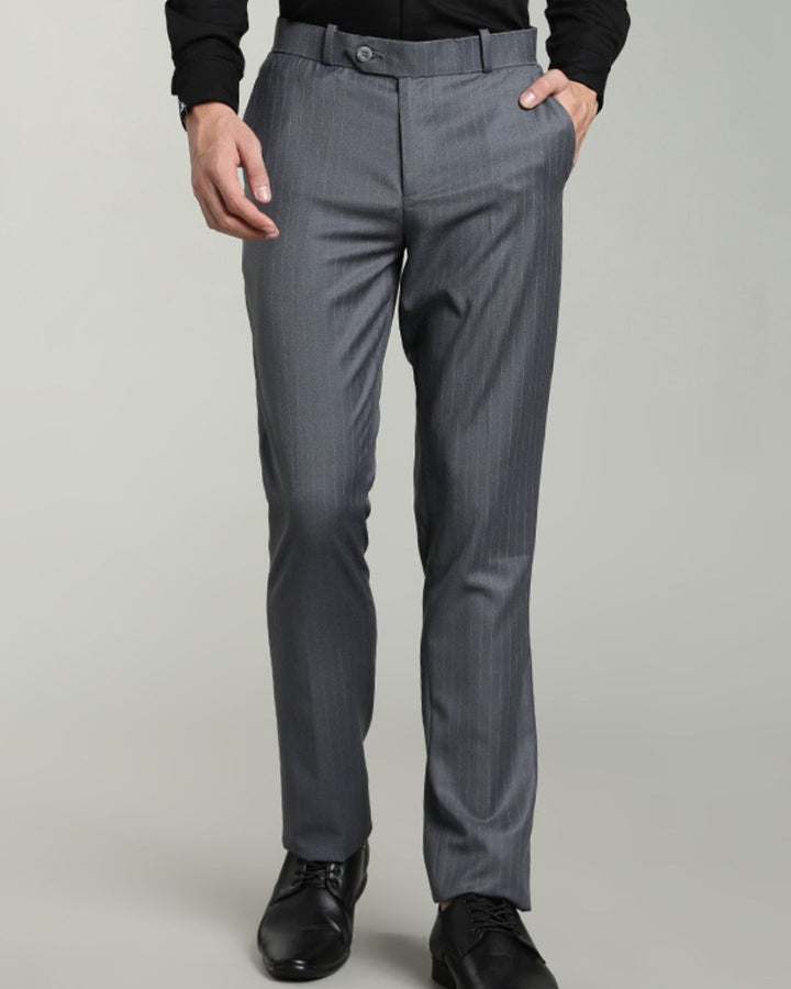 Dark Ash Grey Mini Stripes - Wrinkle free Formal Pant