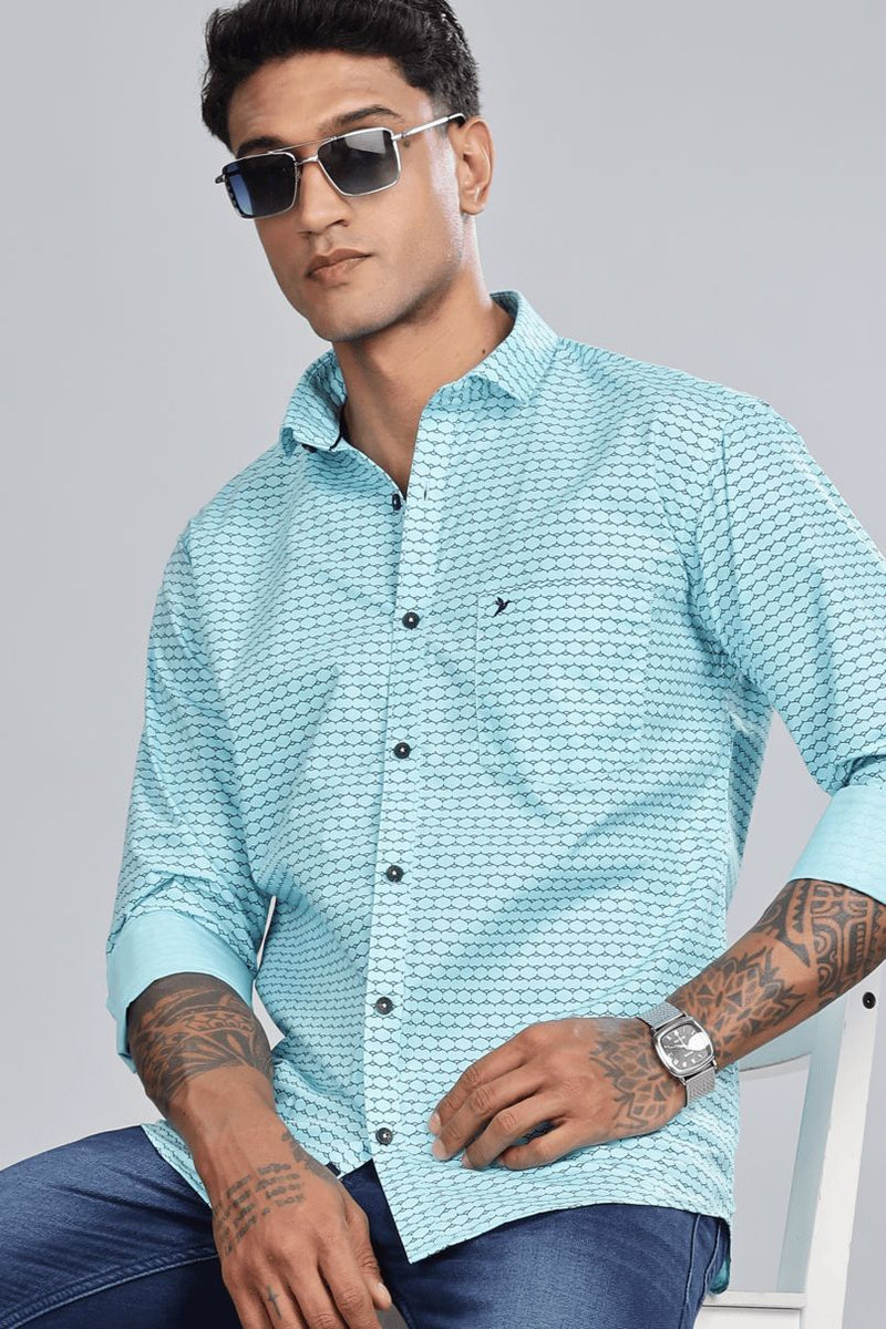 Aqua Blue Geometric Print -Full-Stain Proof