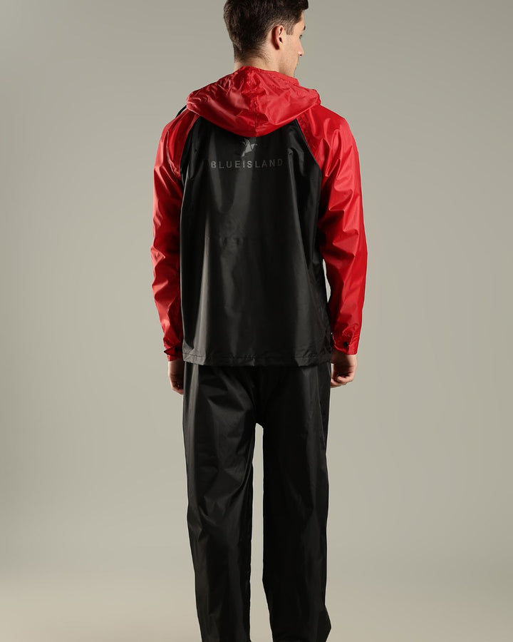 Black with Wine Red - Rain Jacket with Pant and Mobile Pouch