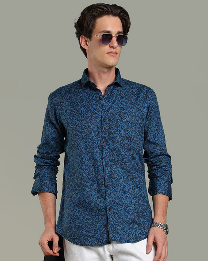 Blue Leaf Print -Full-Stain Proof