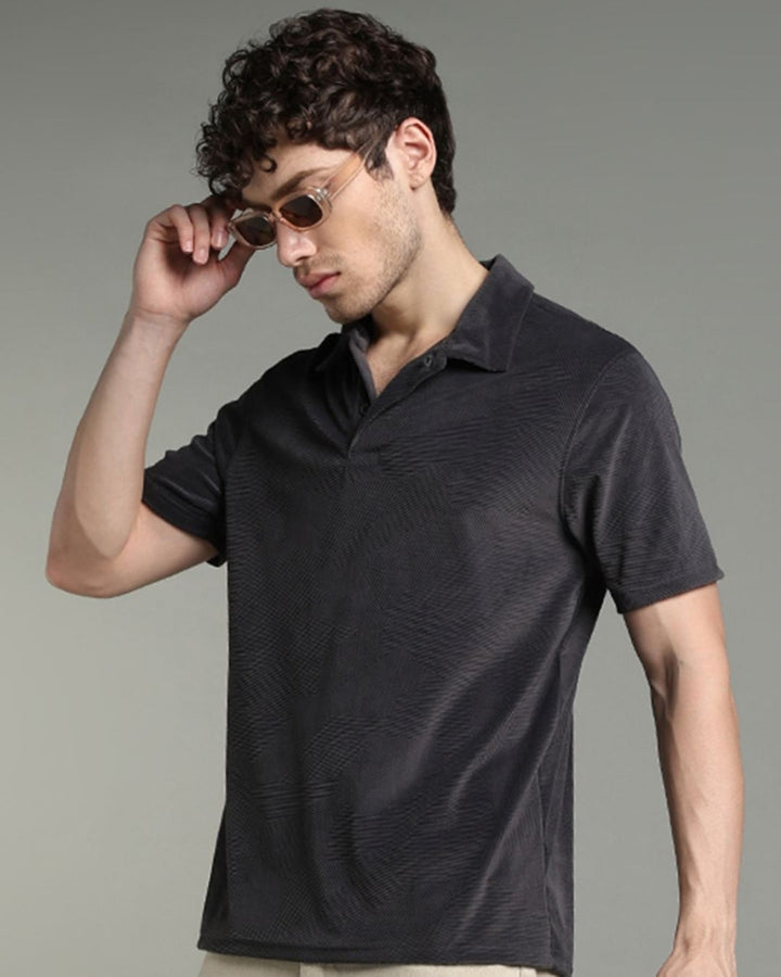 Iron Grey Geometric Textured - Polo Tshirt