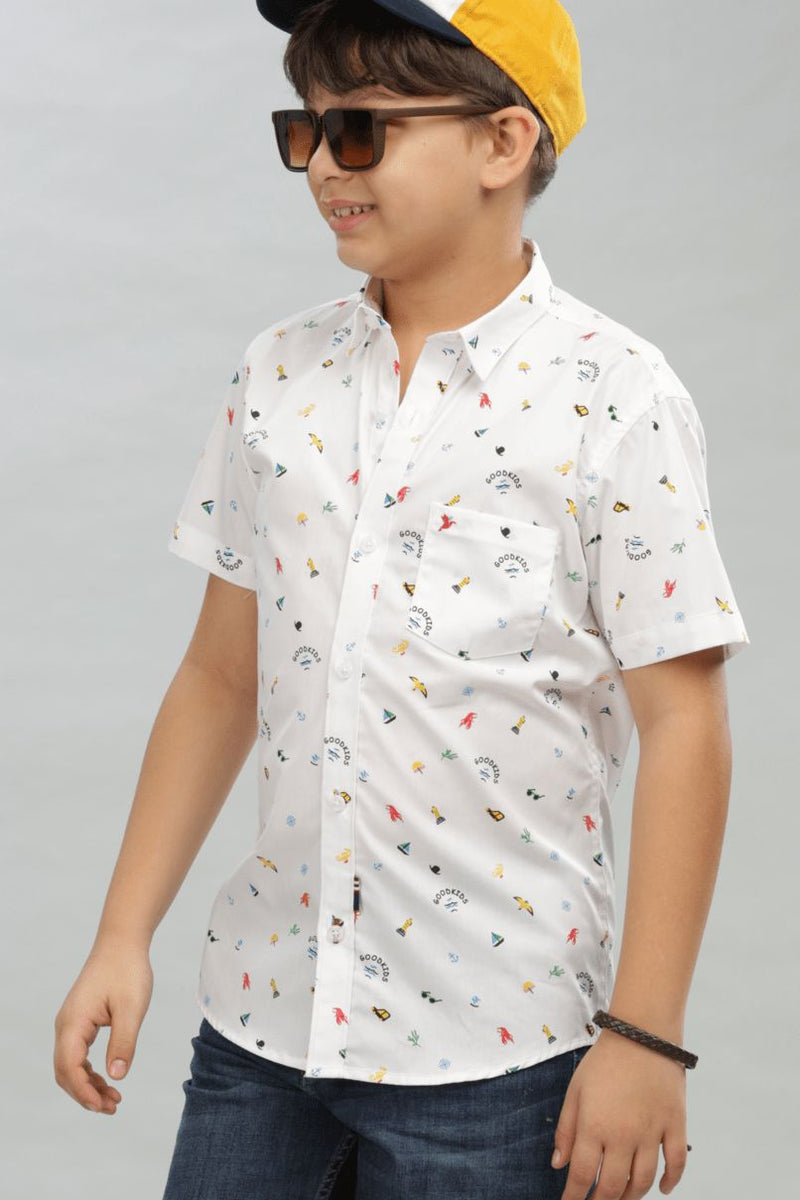 KIDS - White Sailor Print - Half-Stain Proof Shirt