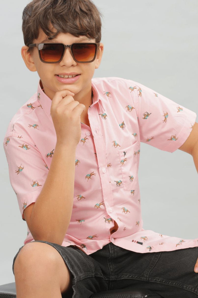 KIDS - Pink Jockey Print - Half-Stain Proof Shirt