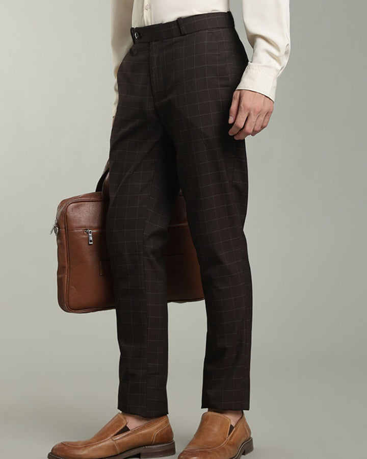 Choco Brown Box Checks - Wrinkle free Formal Pant