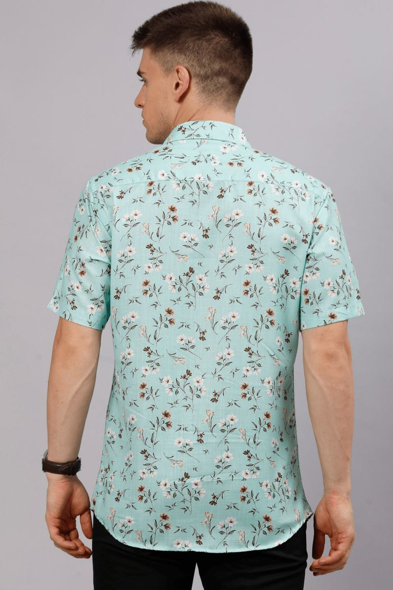 Green Flower Print - Half Sleeve - Stain Proof