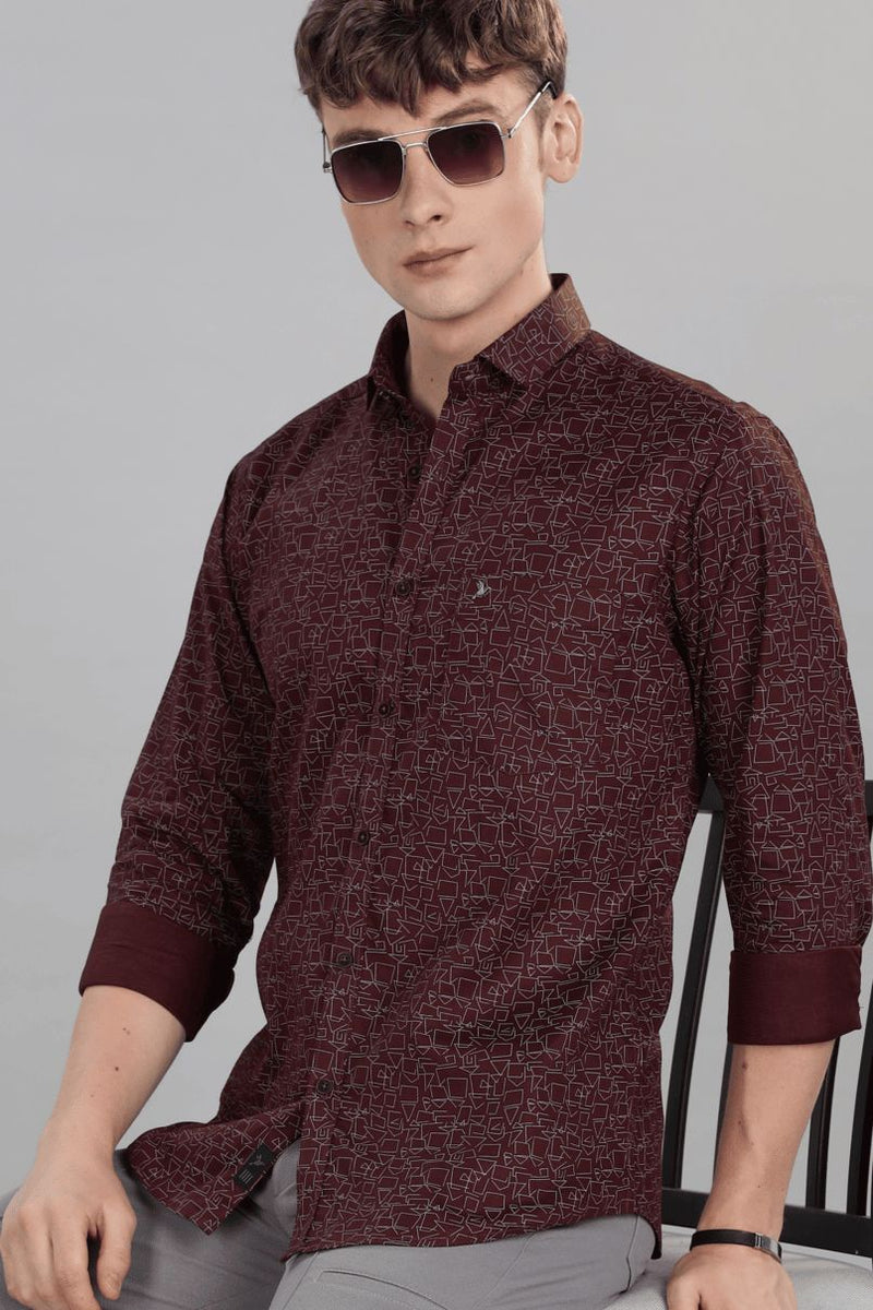 Teak Maroon Geo Print -Full-Stain Proof