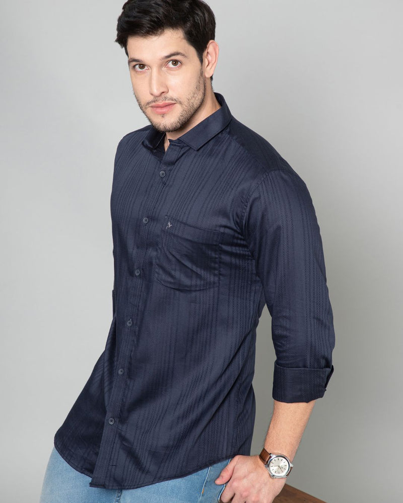 Navy Blue Self Design - Full-Stain Proof