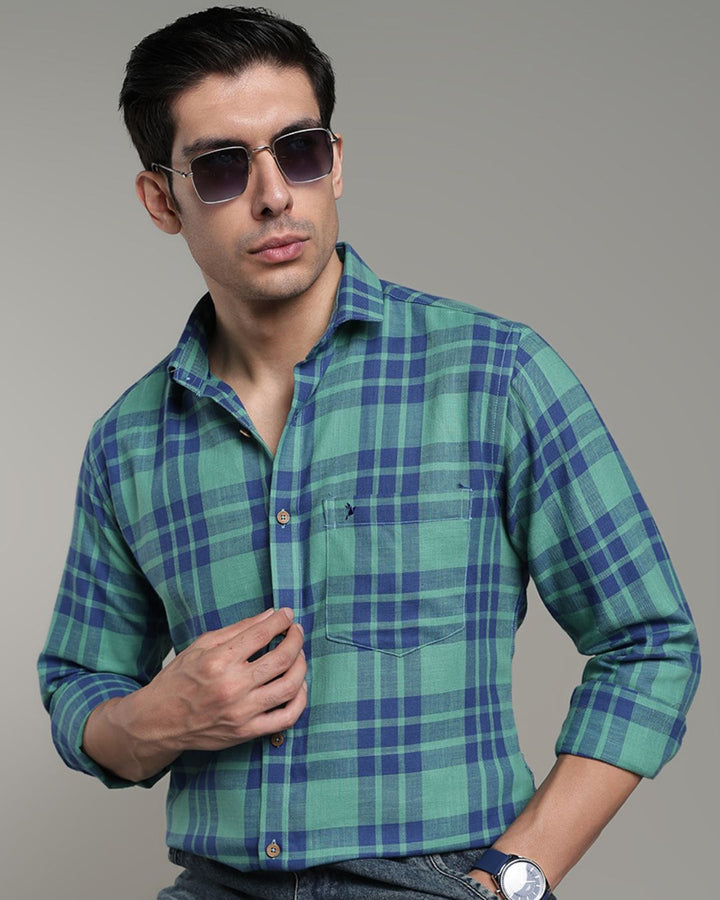 Teal Green & Navy Checks -Full-Stain Proof