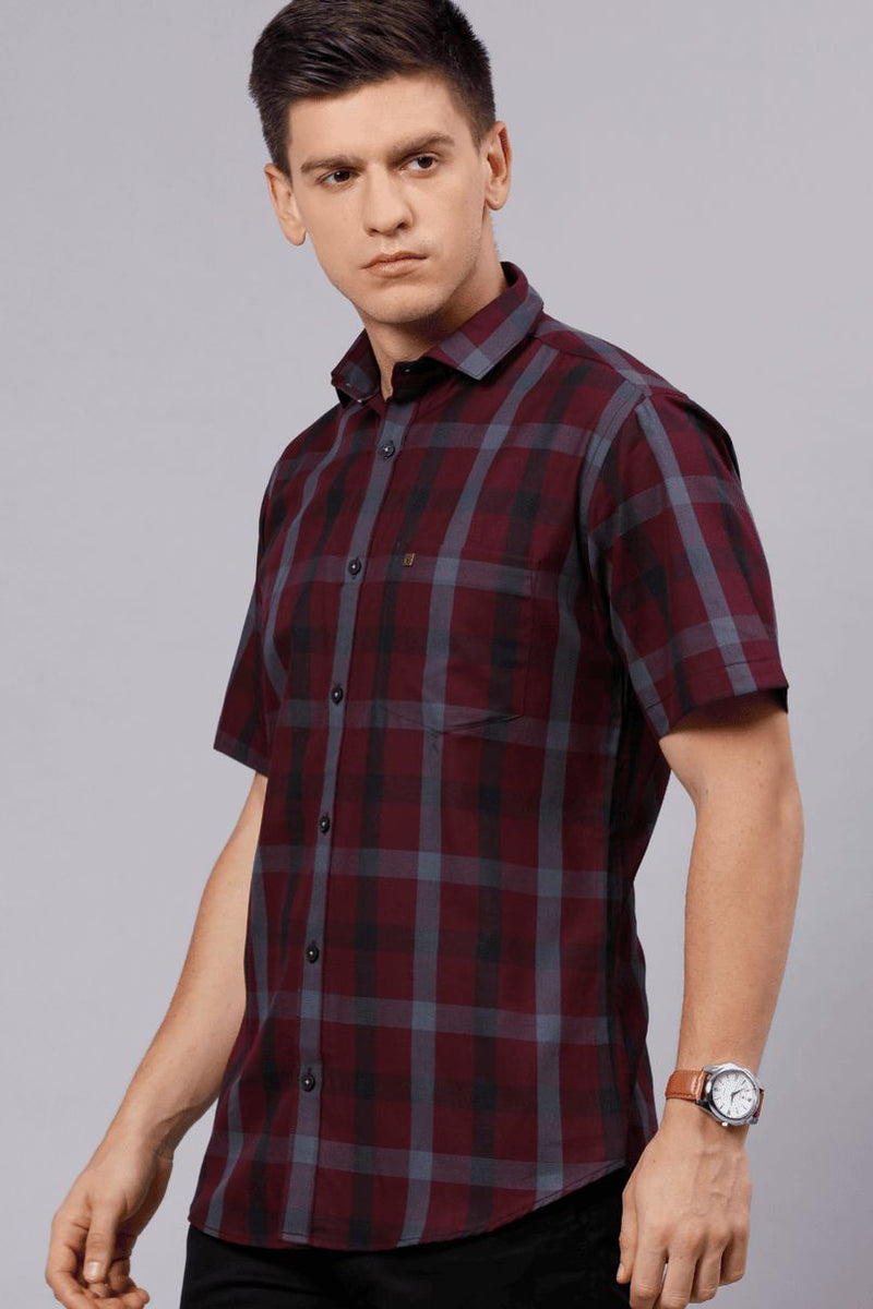 Burgundy Red Checks - Half Sleeve - Stain Proof