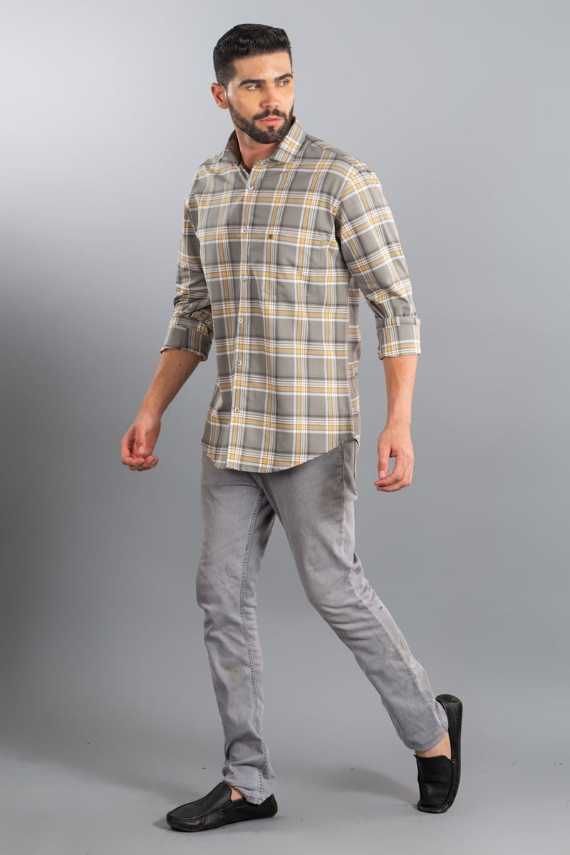 Sandal Yellow and Grey Checks - Full-Stain Proof