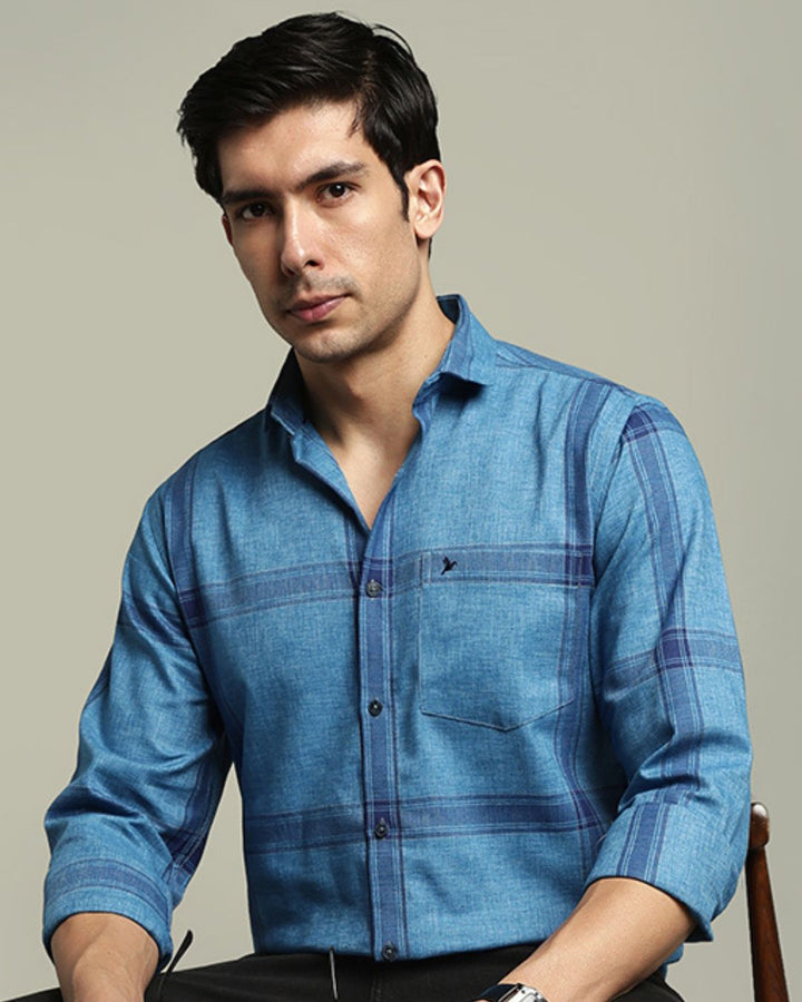 Denim Blue Large Checks -Full-Stain Proof