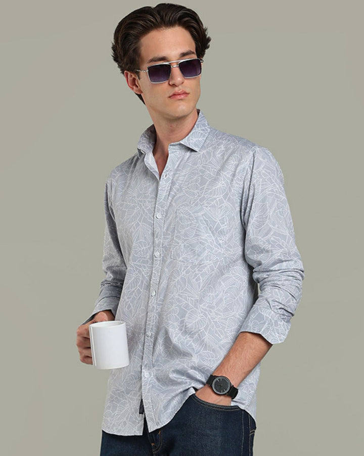 Grey Leafy Print-Full-Stain Proof