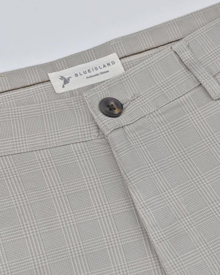 Dusty Cream Multi Line Checks - 2 way stretch - COTTON PANT