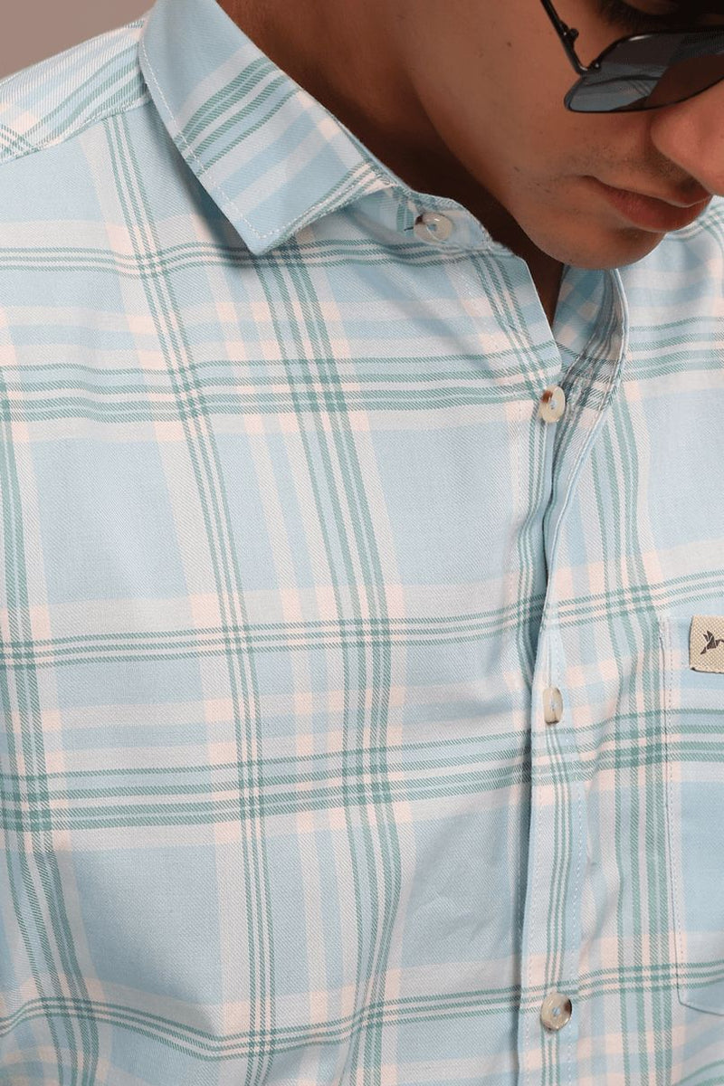 Sky Blue and Green Checks - Full-Stain Proof