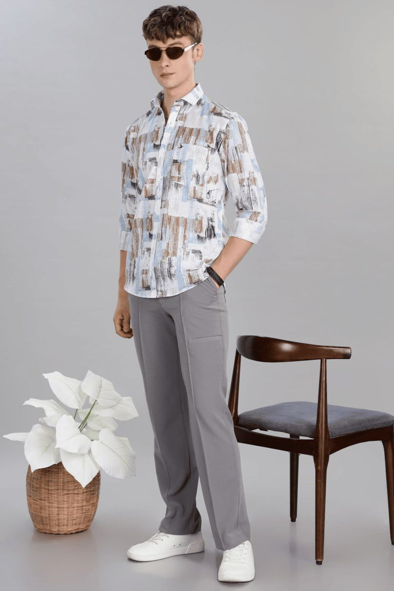 White Multi Stroke Print -Full-Stain Proof