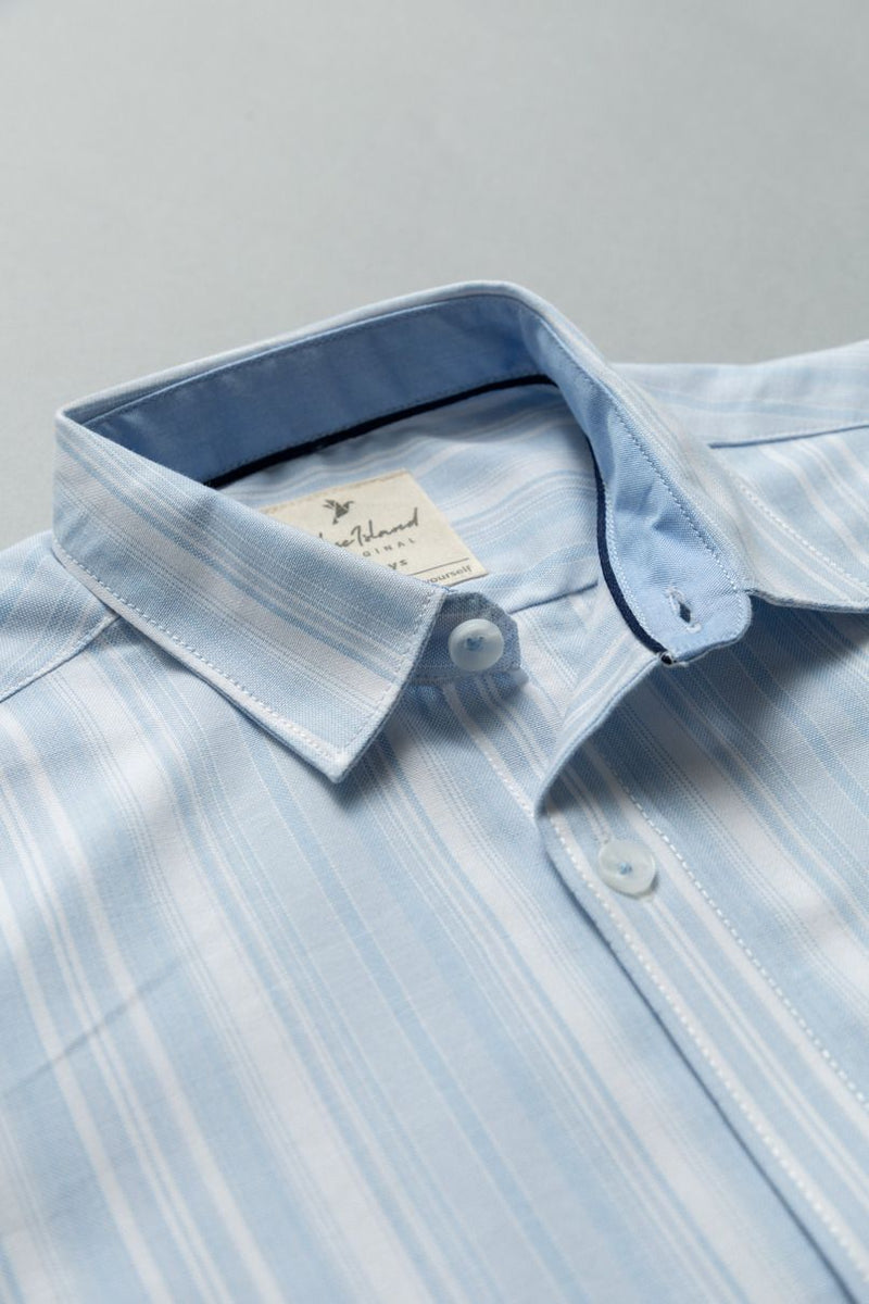 KIDS - Blue Vertical Stripes Half-Stain Proof Shirt