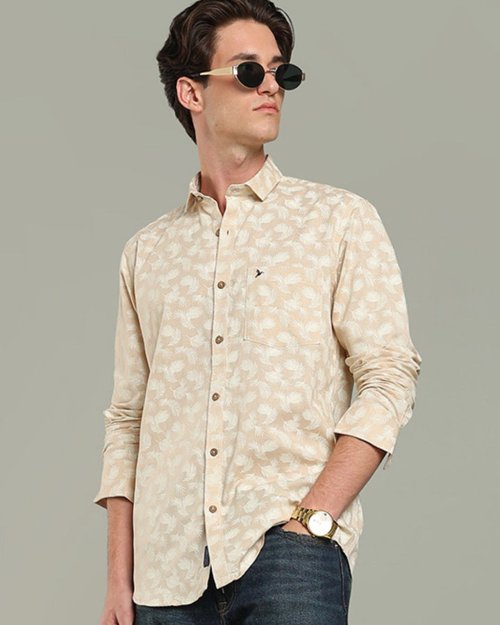 Sandal Cream Leaf Print - Full-Stain Proof