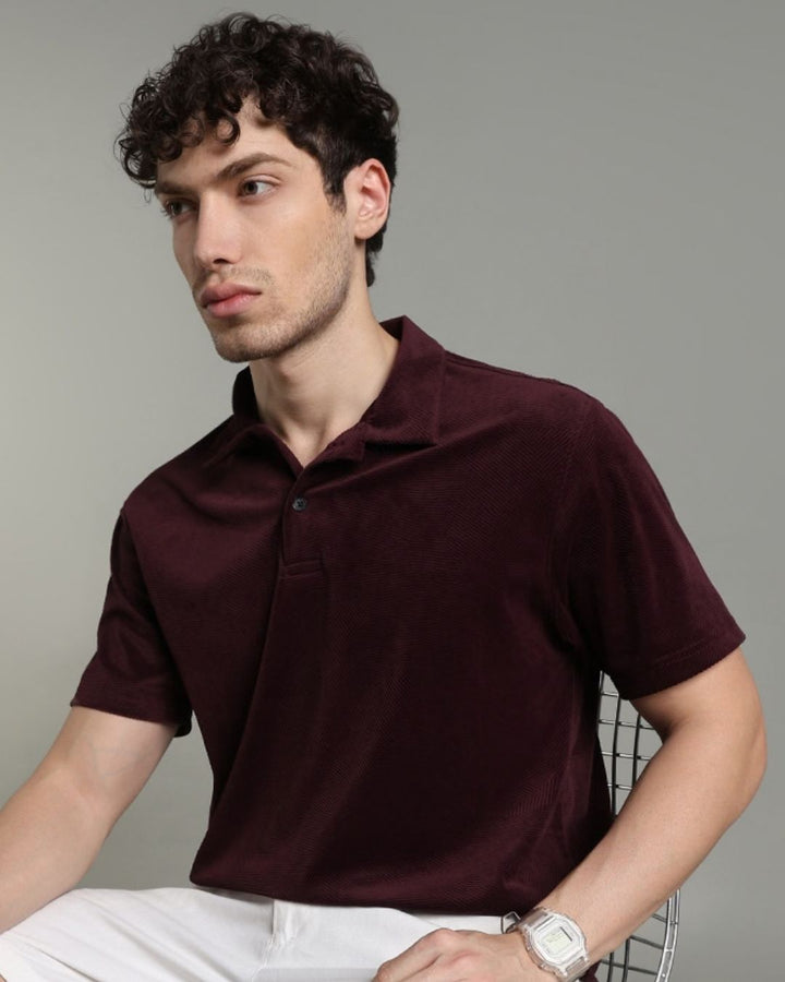Burgundy Geometric Textured - Polo Tshirt
