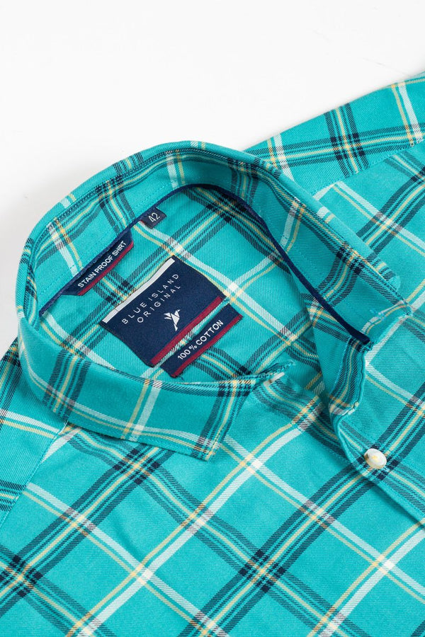 Turquoise Blue Checks - Full-Stain Proof