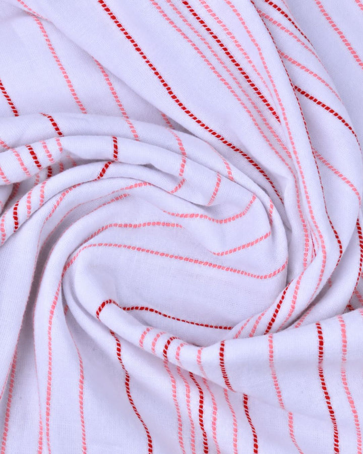 White & Red Multi Line Stripes-Full-Cotton Linen Shirt