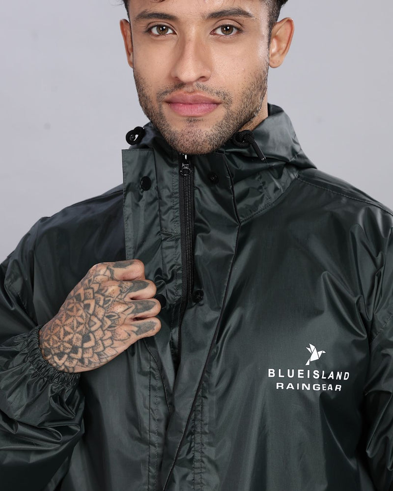 Military Green - Rain Jacket with Pant and Mobile Pouch