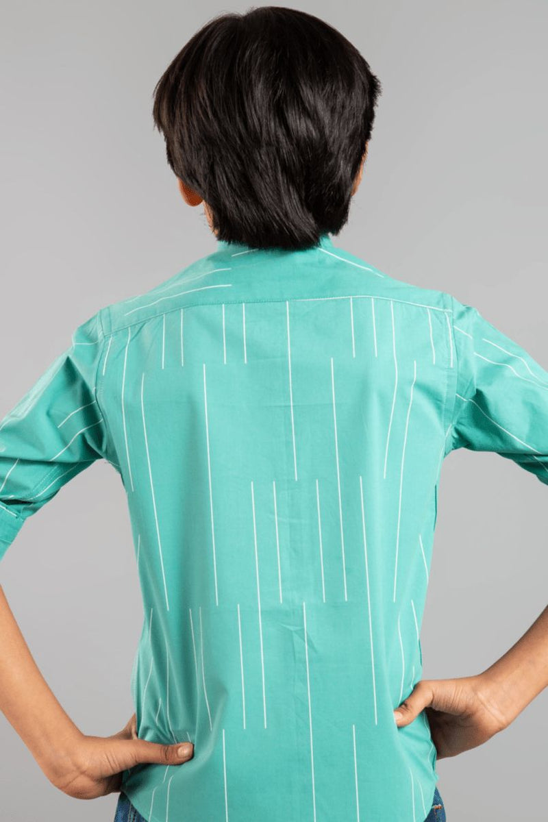 KIDS - Turquoise Green Print-Stain Proof Shirt