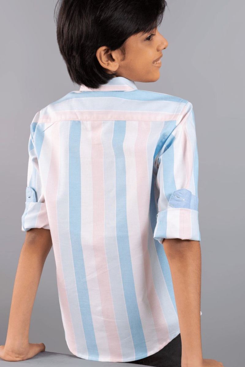 KIDS - Sky Blue and Pink Stripes-Stain Proof Shirt
