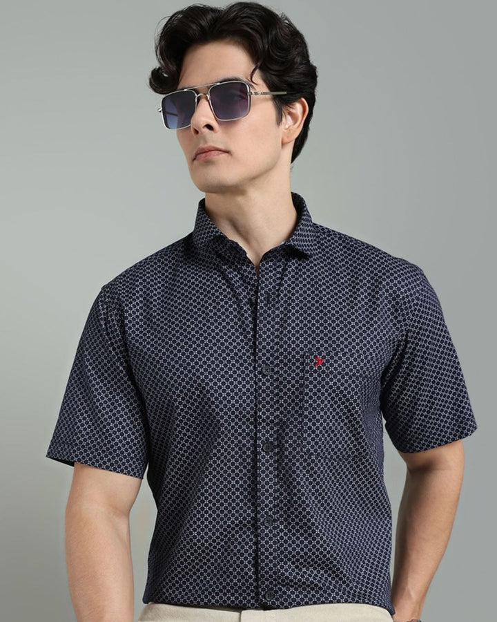 Navy Round Print -Half-Stain Proof