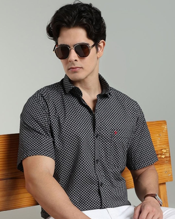 Black Round Print -Half-Stain Proof