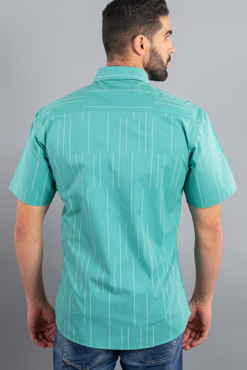 Turquoise Green Print - Half Sleeve - Stain Proof
