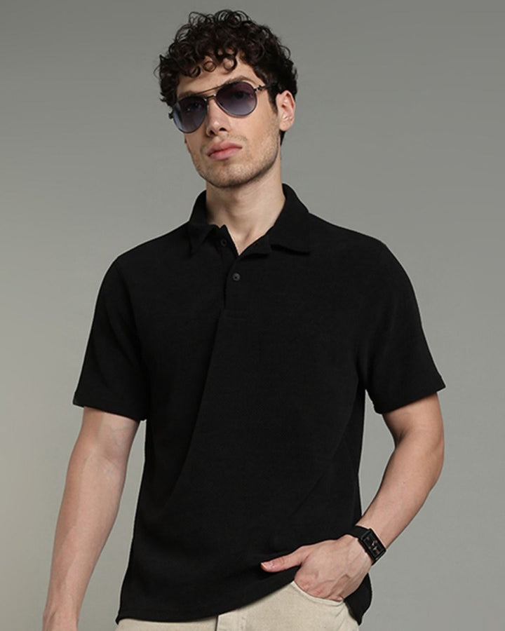 Black Pop Textured - Polo Tshirt
