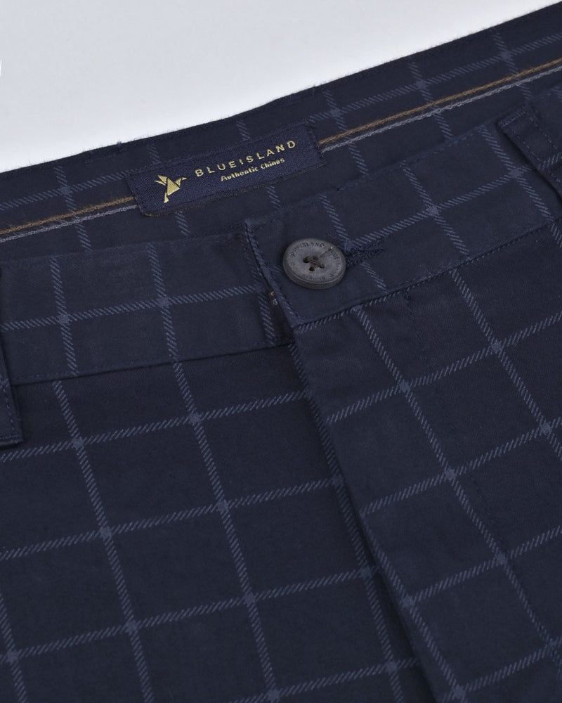 Navy Checks - 2 way stretch - COTTON PANT