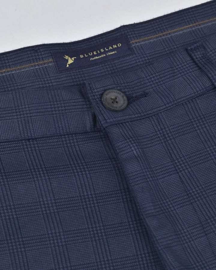 Navy Multi Line Checks - 2 way stretch - COTTON PANT