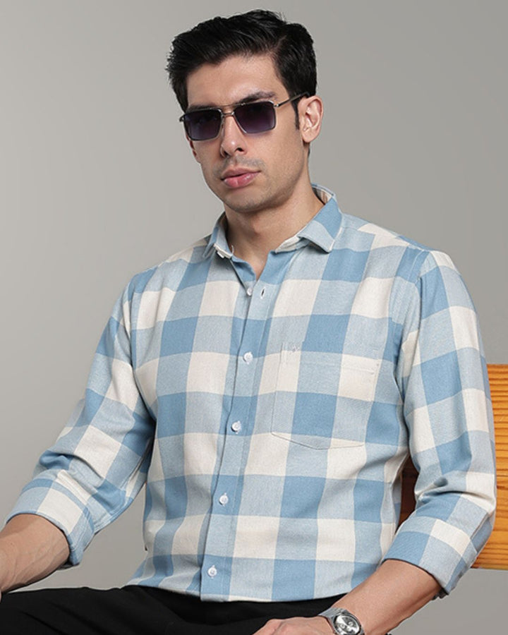Mild Cream & Blue Box Checks -Full-Stain Proof