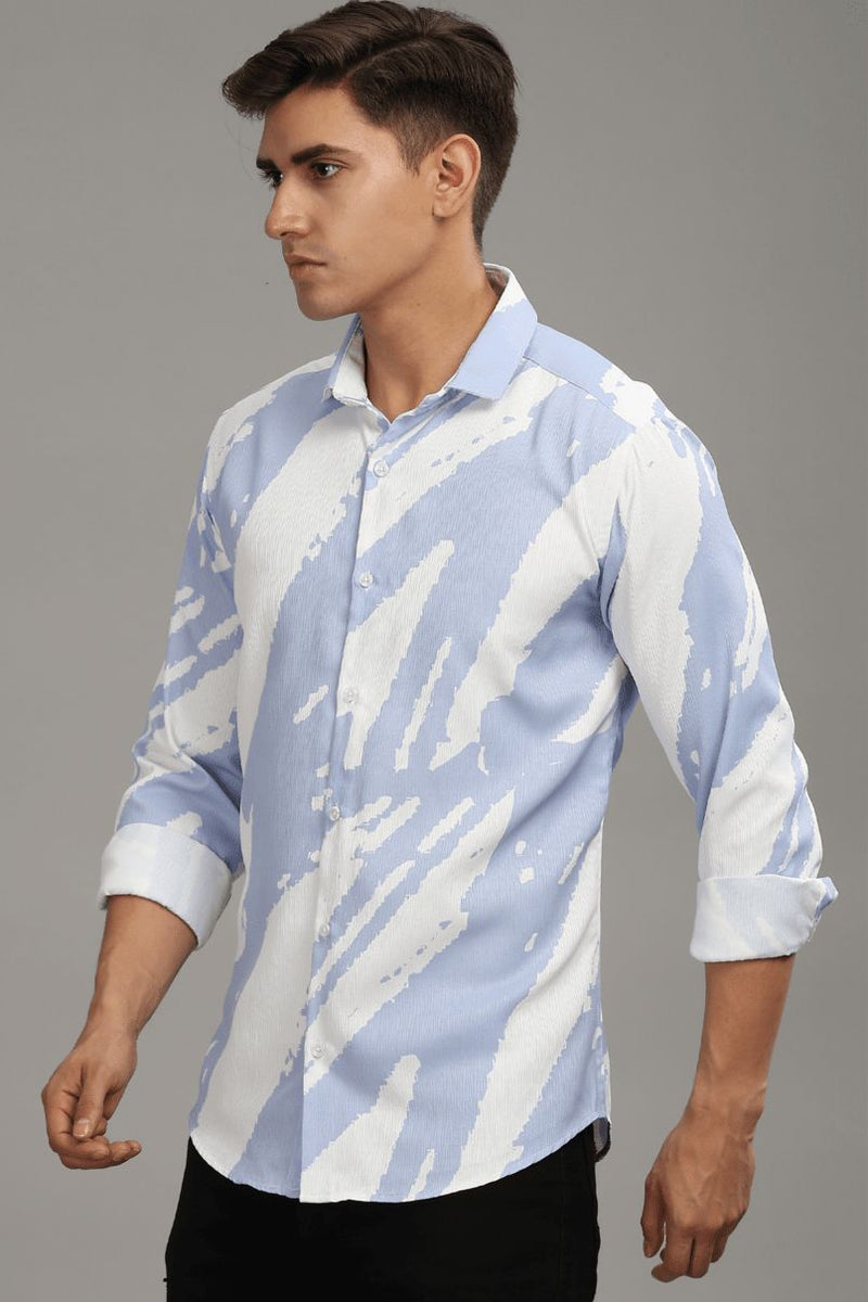 Mild Lavender & White Printed Shirt - Full - Wrinkle Free