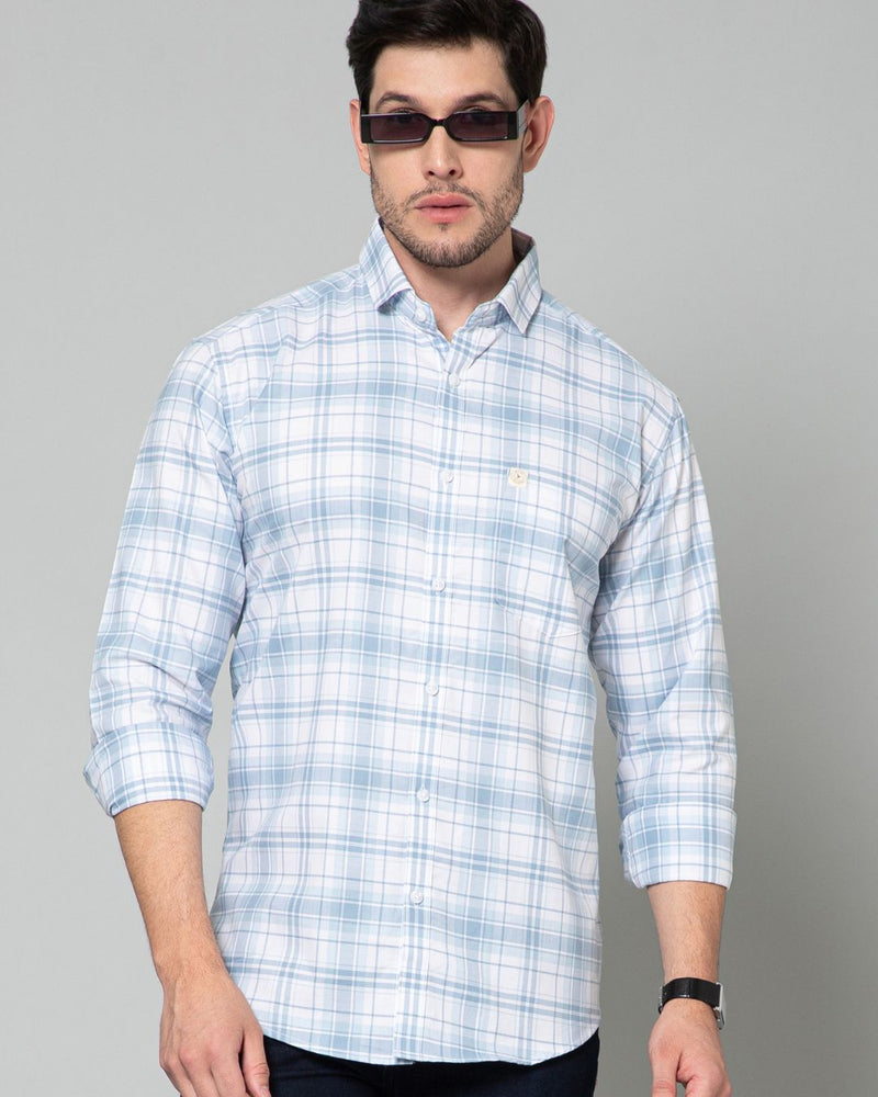 White & Bluish Grey Checks - Full-Stain Proof