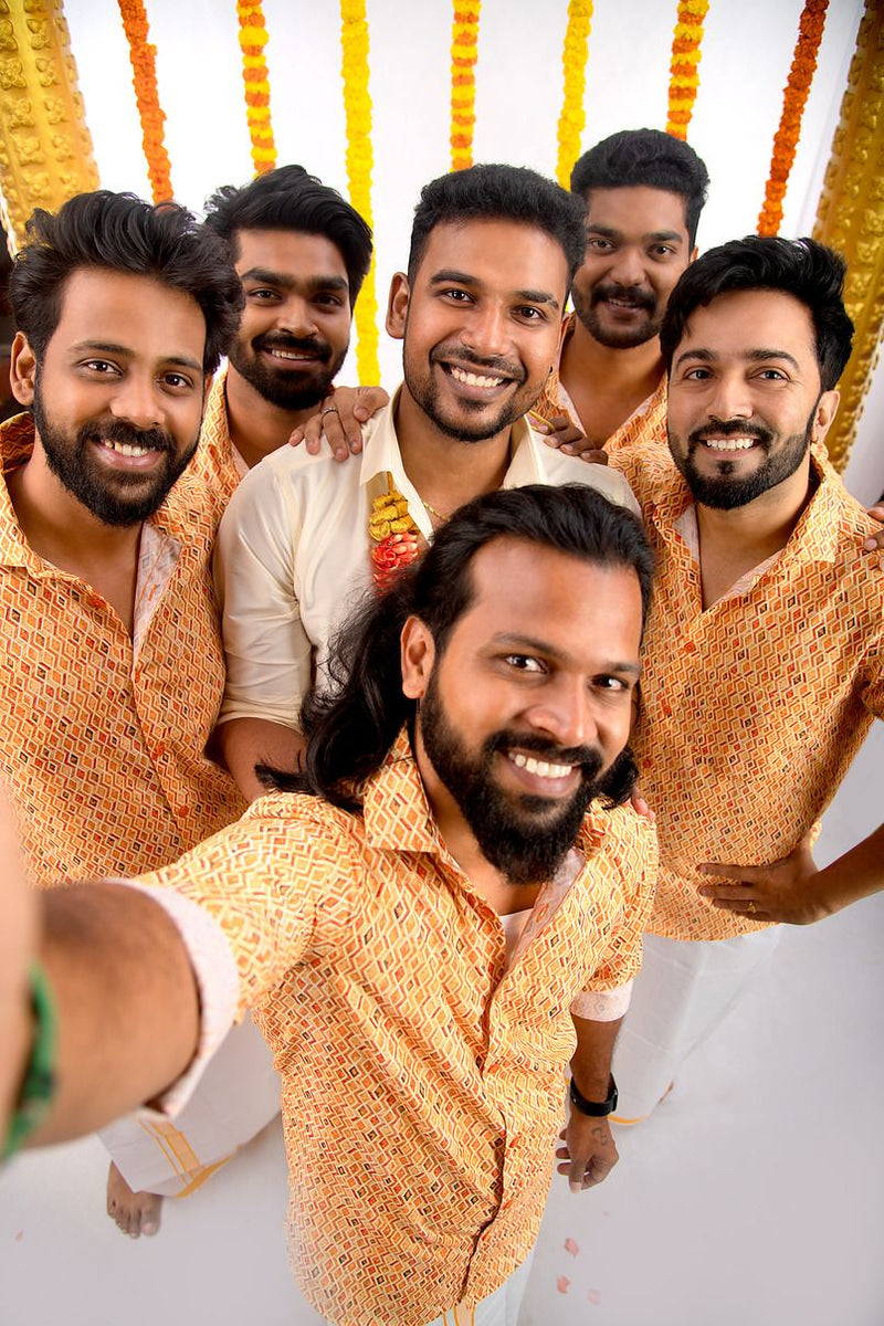 Navy Printed - Group Shirt and Matching Dhoti