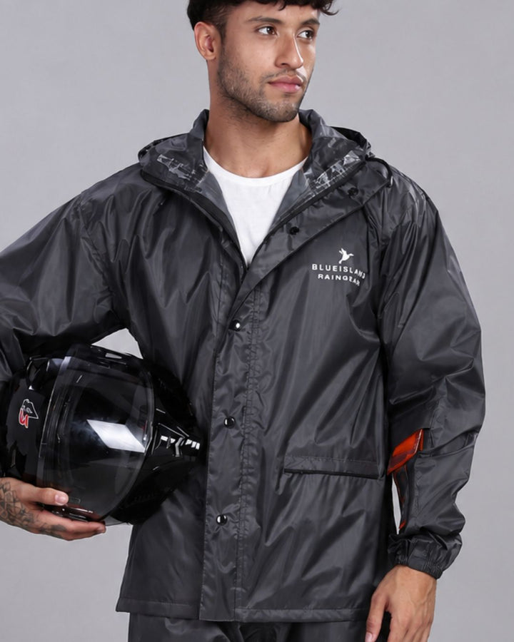 Grey - Rain Jacket with Pant and Mobile Pouch