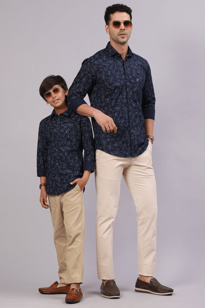 FATHER & SON - Navy Leafy Print