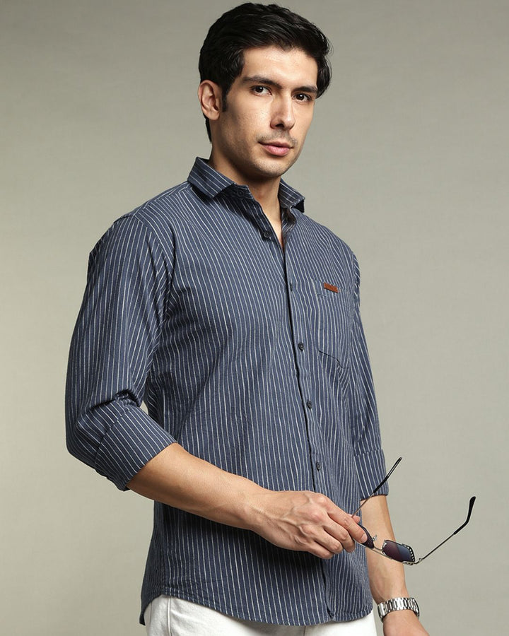 Slate Navy & White Pin Stripes - Full-Stain Proof