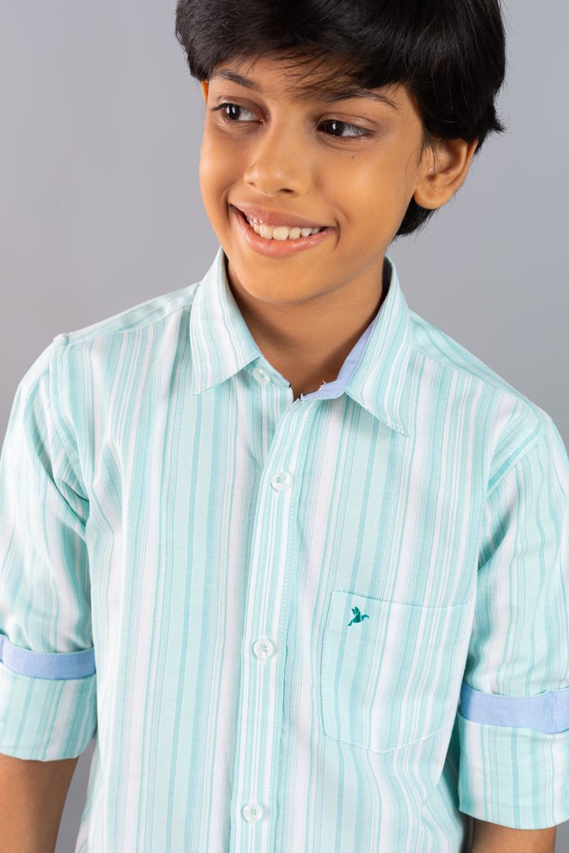 KIDS - Turquoise Blue Vertical Stripes-Stain Proof Shirt