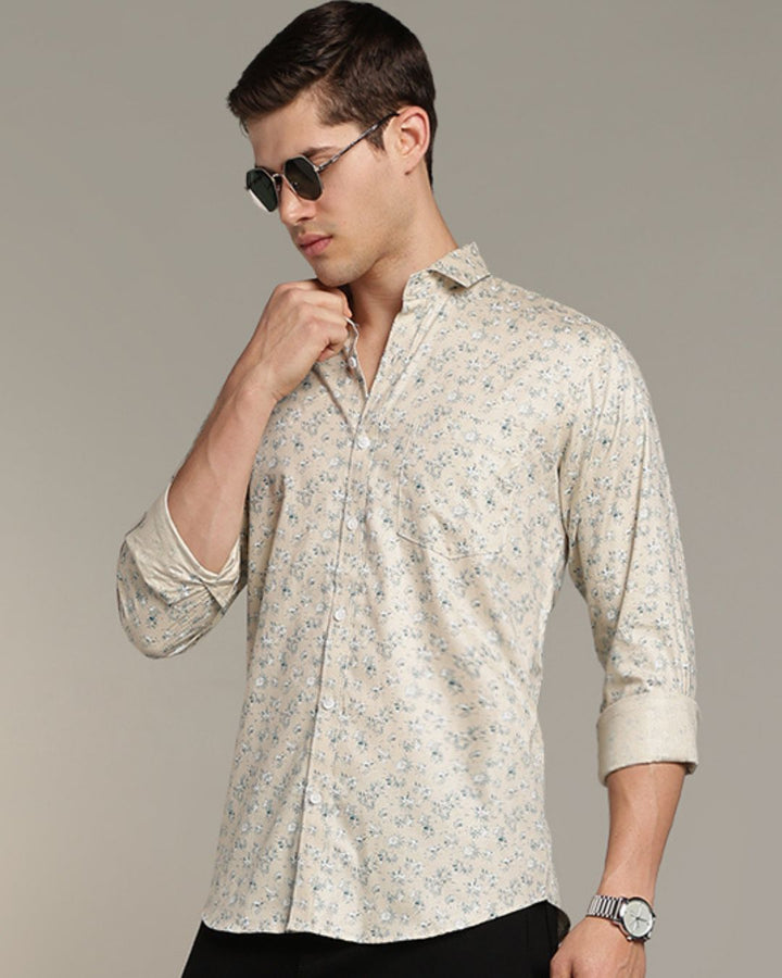 Beige & Teal Print -Full-Stain Proof
