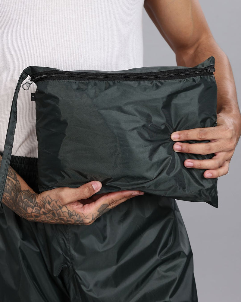 Military Green - Rain Jacket with Pant and Mobile Pouch