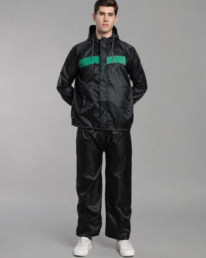 NASA Black with Teal - Rain Jacket with Pant