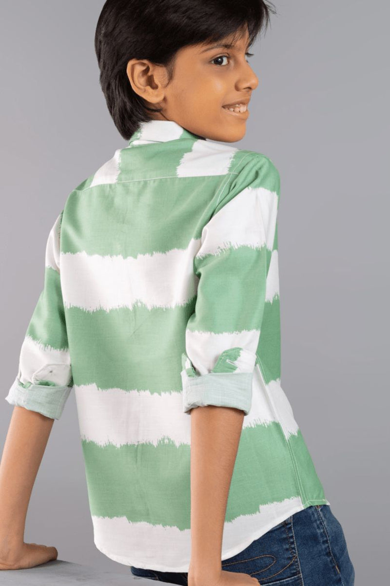 KIDS - Mint Green and White stripes-Stain Proof Shirt