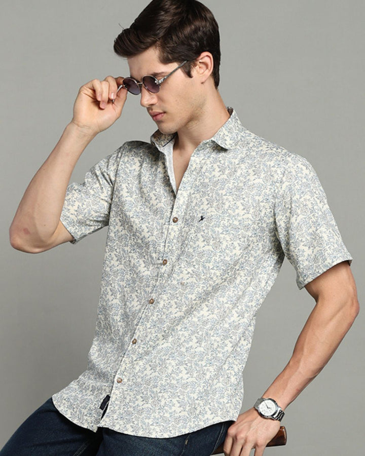 Beige Floral Print -Half-Stain Proof