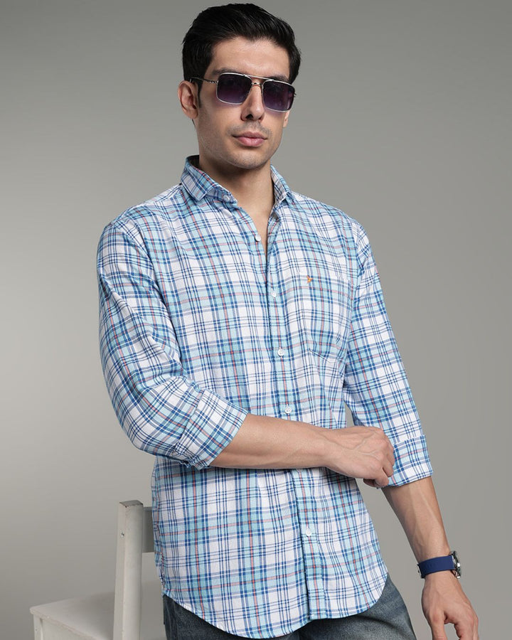 Ocean Blue Multi Line Checks - Full-Stain Proof